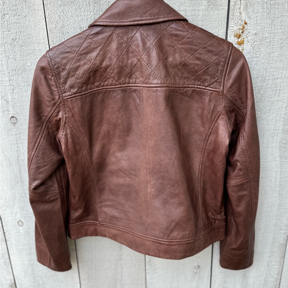Lucky Brand Brown Leather Moto Jacket Size M - Picture 2 of 3